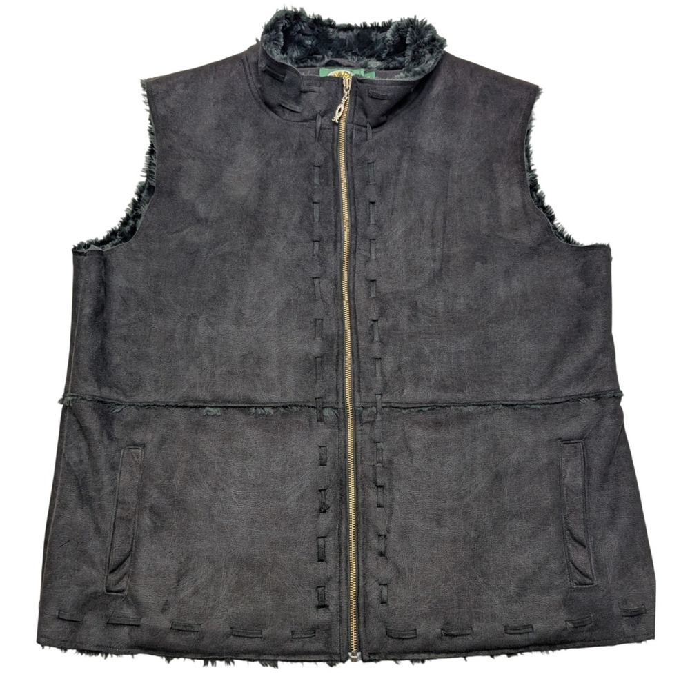 Cabelas Vest‎ Womens 2XL Gray Faux Suede Fur Lined Full Zip Western Rustic
